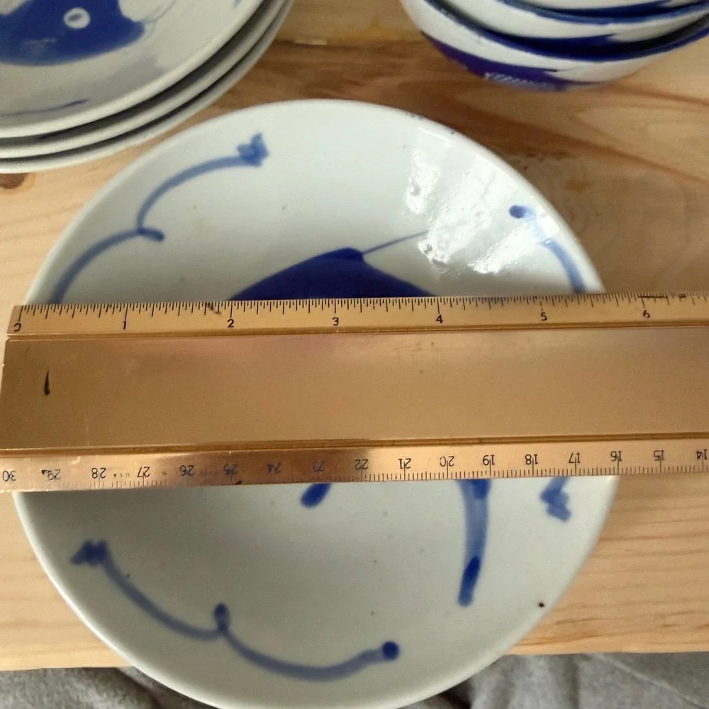 Vintage Chinese Porcelain Blue Fish Bowl & Plate Set of 4 Made in China